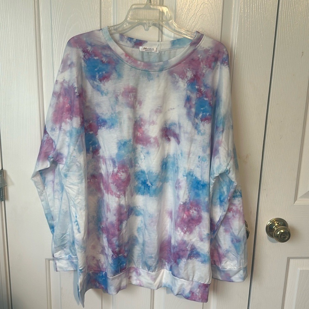 Womens Plus Casual Asymmetrical Hem High Low Round Neck Long Sleeve ‎ XXL